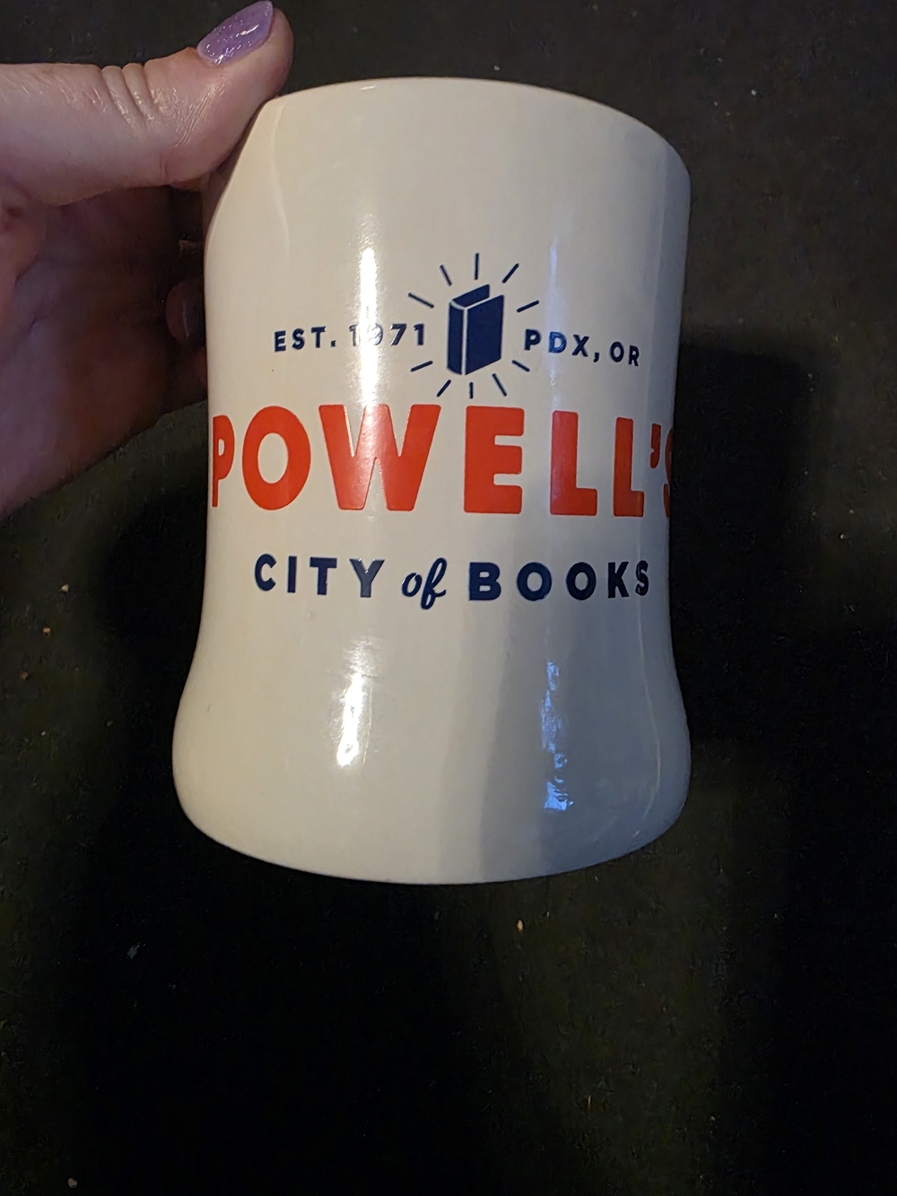 Powell's City of Books White Coffee Mug with Red & Navy Logo